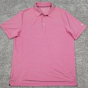 Michel Rouen Mens Performance Polo‎ Shirt Size L Pink Striped Golf Tennis
